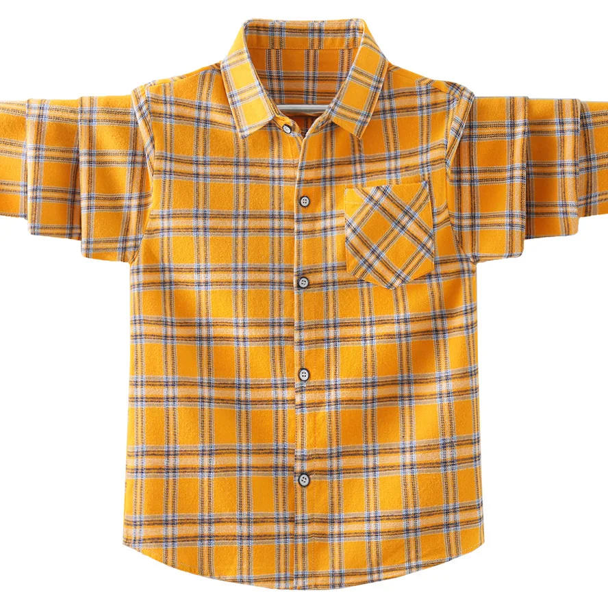 

Детские рубашки в клетку, Детская рубашка из 100% чистого хлопка с длинным рукавом для подростков, одежда для мальчиков, одежда для весны и осе...