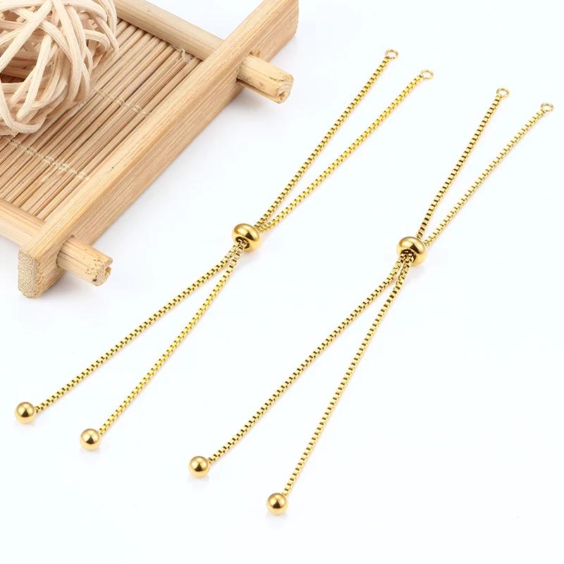 Stainless Steel Adjustable Slider Box Chains DIY Loops Connetor Pendants Bracelets Jewelry Making Supplies Accessories Findings