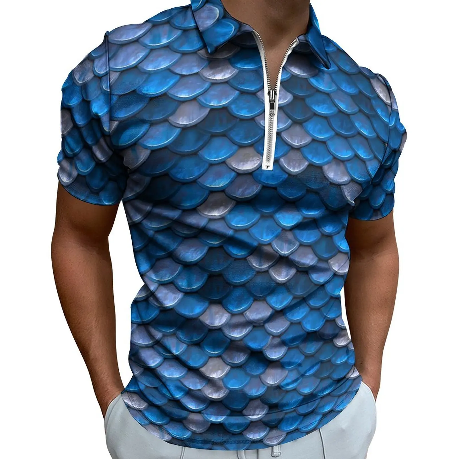 

Mermaids Scale Polo Shirt Male Animal Print Casual Shirt Summer Funny Zipper T-Shirts Short Sleeve Printed Oversize Tops
