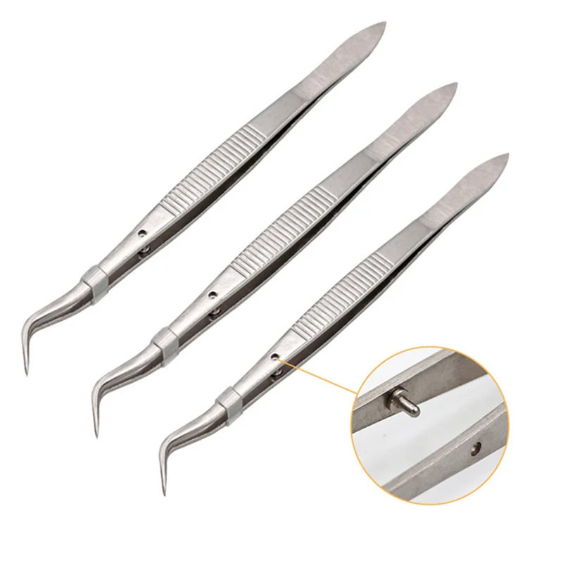 

3pcs Stainless Steel Dental Surgical Tweezers Pincers Serrated Curved Tweezer Forceps as Dentist Tools for Teeth Whitening