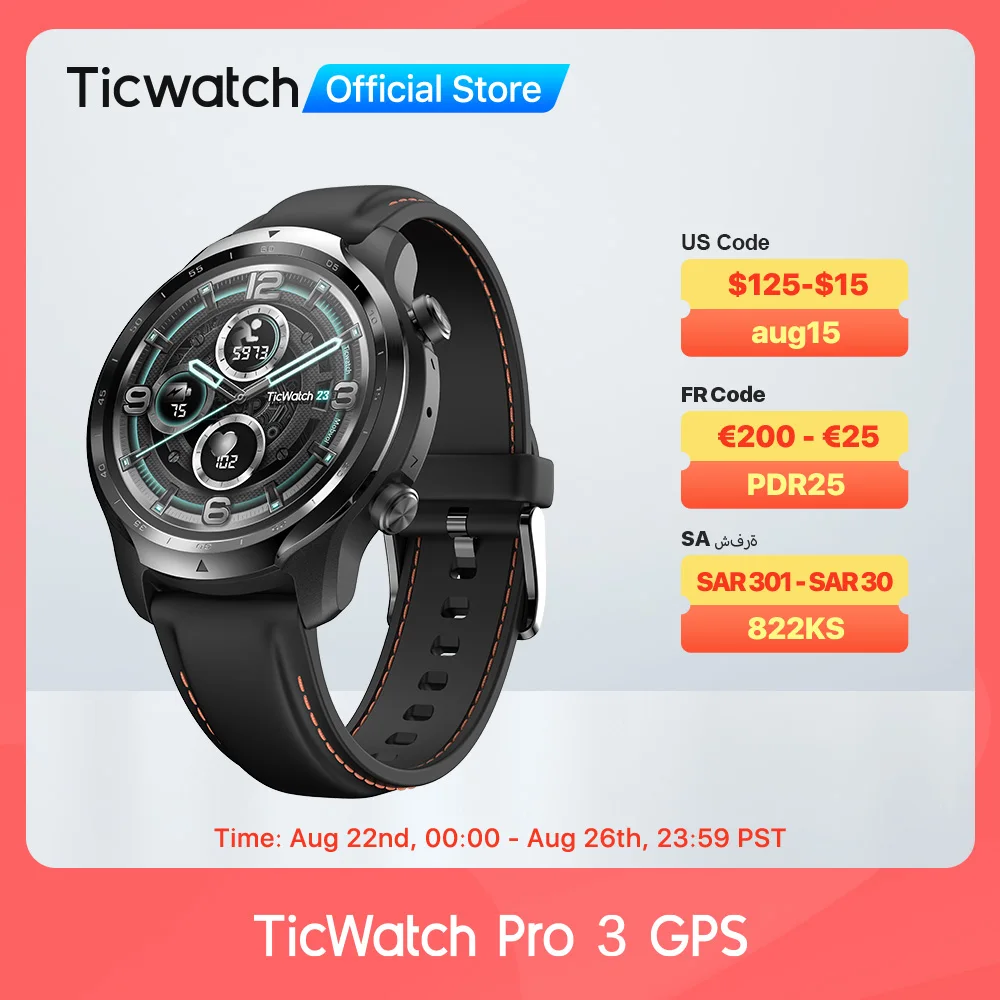 TicWatch Pro 3 GPS Wear OS Smartwatch Men's Sports/Smart Watch Dual-layer Display Snapdragon Wear 4100 8GB 3 to 45 Days Battery