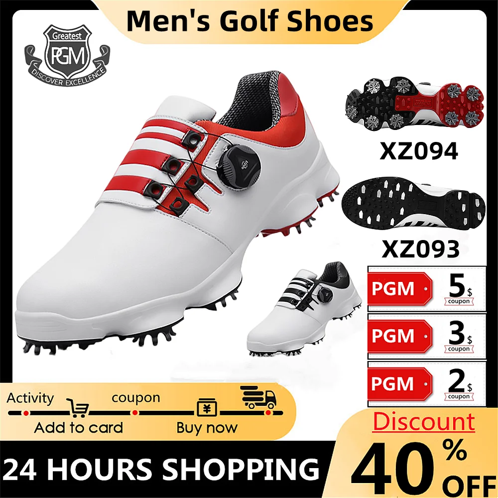 PGM Golf Sneakers Men's Sneakers Swivel Laces Waterproof Leather Sneakers Non-Slip Breathable Active Spikes Men's Golf Sneakers