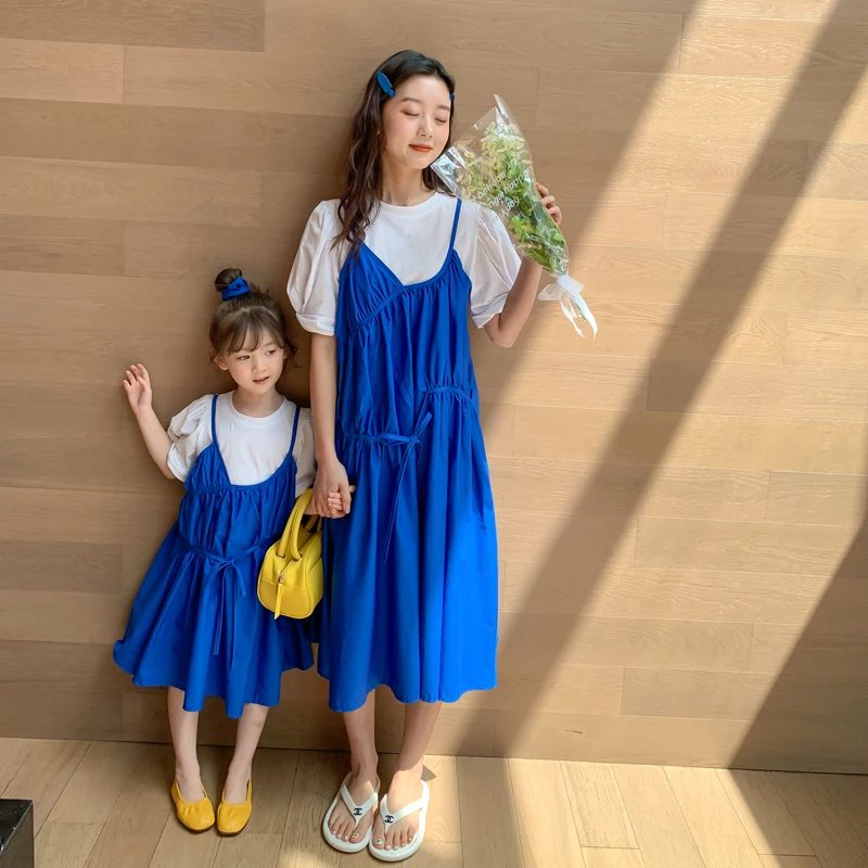 

Mother And Daughter Matching Dress 2022 Summer Womens Two Peice Sets Toddler Girls Outfits Parent-Child Top+Dresses Clothes Sets