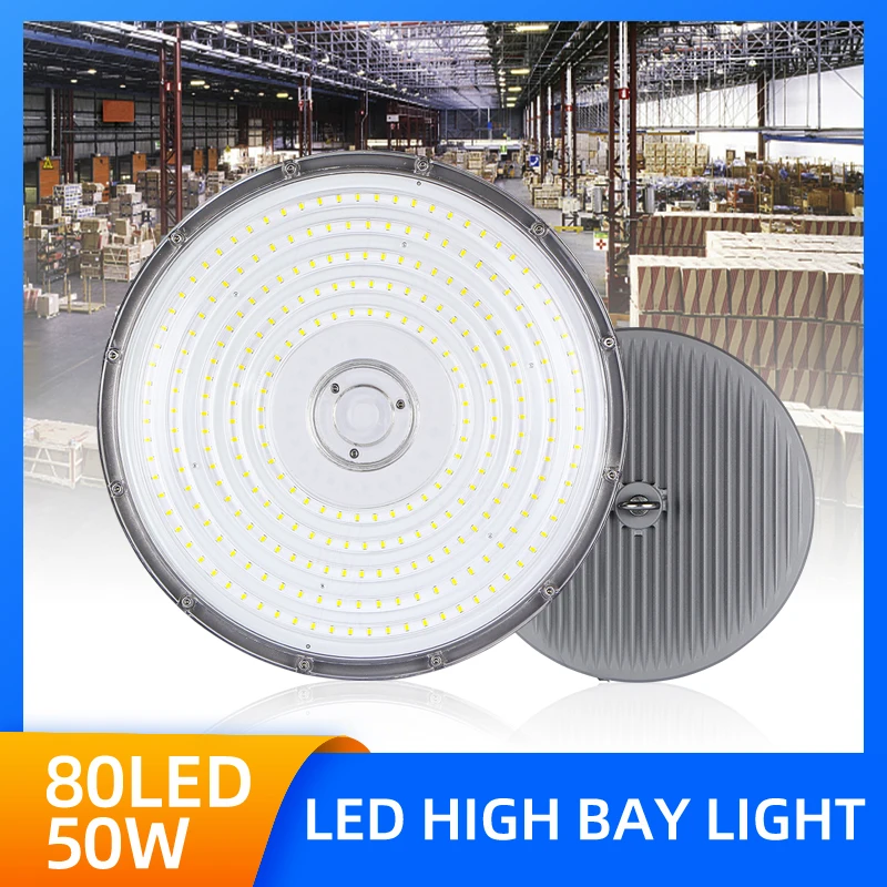 50W High Bay Garage Light Industrial Workshop Lamp Aluminum Waterproof IP65 UFO Ultra Bright Led Ceiling Lighting for Warehouse