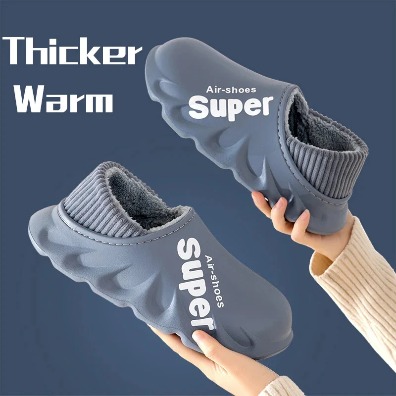 

Super Winter Household Slippers Warm Women Waterproof Slides Couples Non-Slip Sandals Plush Cotton Indoor Outside Home Shoes