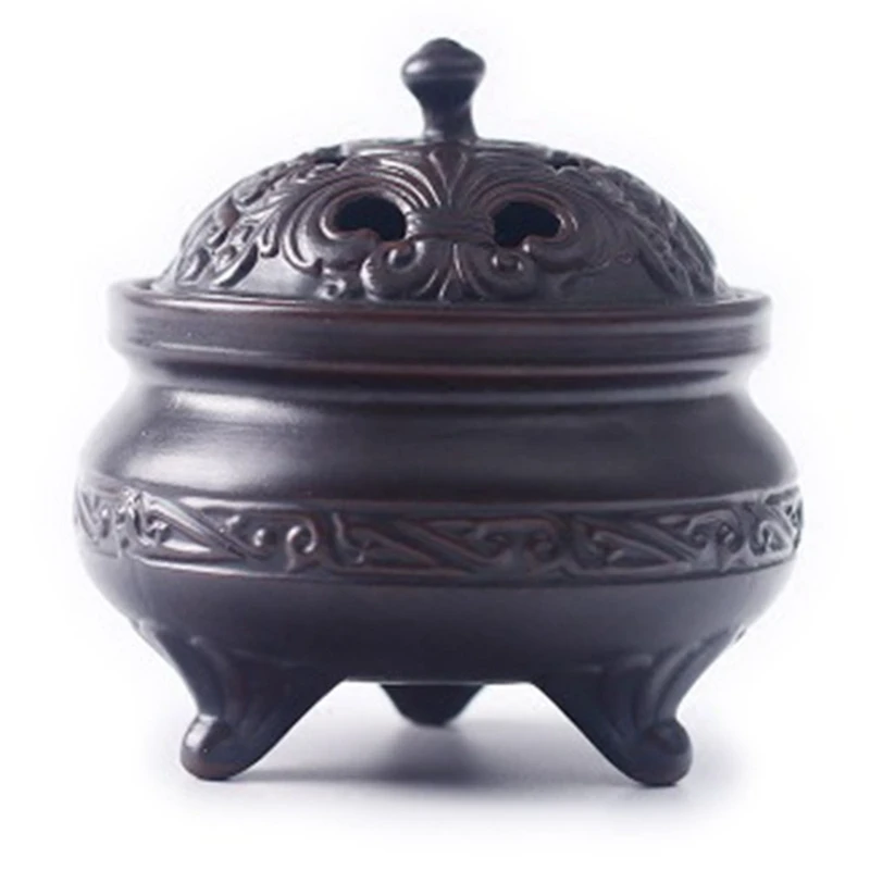 

Ceramic Hand Carved Coil Incense Burner Retro Home Decor Aromatherapy Censer Hollow Cover Incense Holder