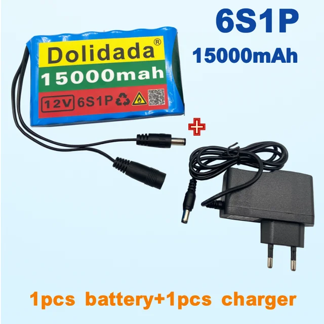 

New 12v 6S1P Battery Pack 15000mah Rechargeable Lithium Ion Battery 15ah Capacity For CCTV Camera Monitor With 12.6v 1A Charger