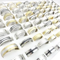 wholesale 50pcs stainless steel stripe rings for men women fashion jewelry accessories black golden silver plated party gift