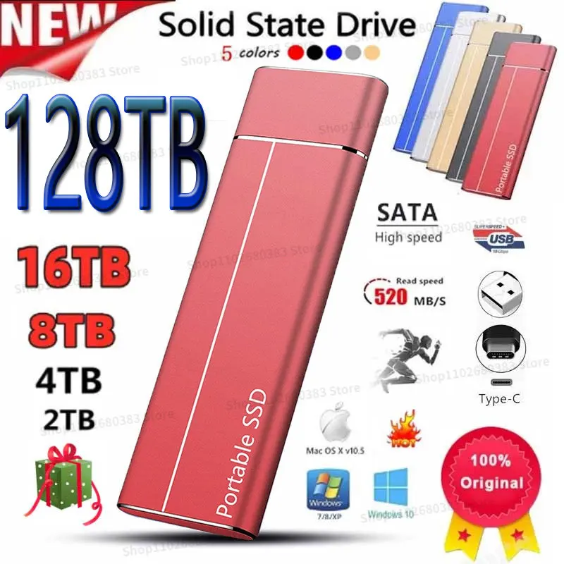 

2023 оригинальный портативный внешний жесткий диск SSD 256 ТБ 64 ТБ 32 ТБ 16 Тб жесткий диск устройство для хранения жесткого диска ноутбук USB 3,1