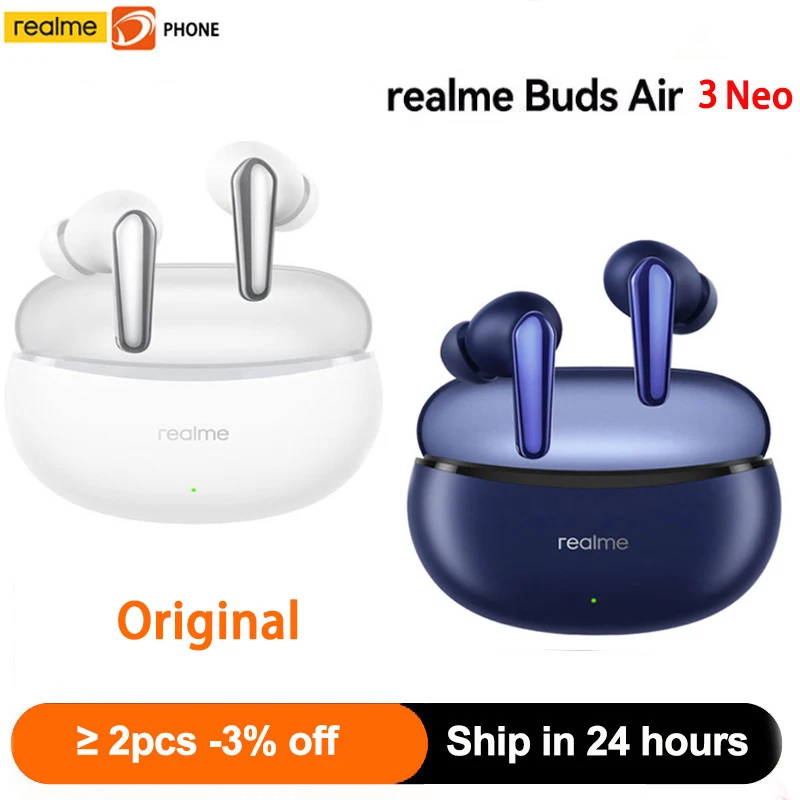 

Наушники с шумоподавлением Realme Buds Air 3 Neo, оригинальные наушники с Ии и ENC вызовом, время автономной работы 30 часов, 88 мс, с ультра низкой задержкой, водонепроницаемость IPX5