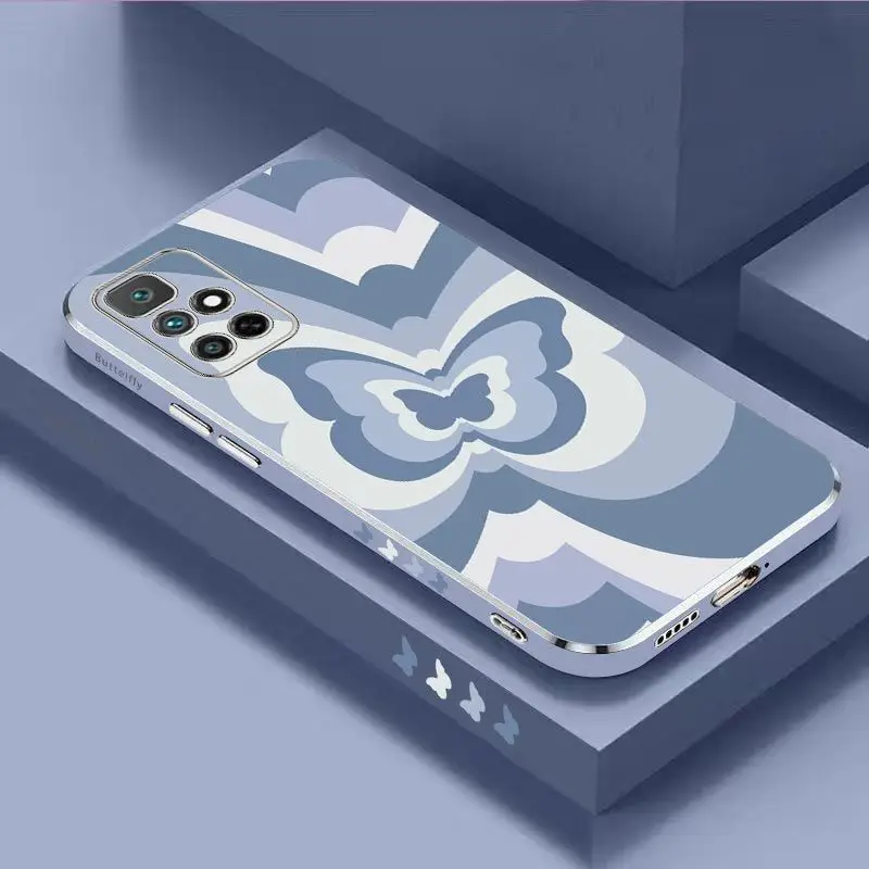 Blue Gradient Butterfly Luxury Plating Phone Case For Xiaomi Redmi 10 12C 10C 10A 9 9T 9A A1 9C Cover