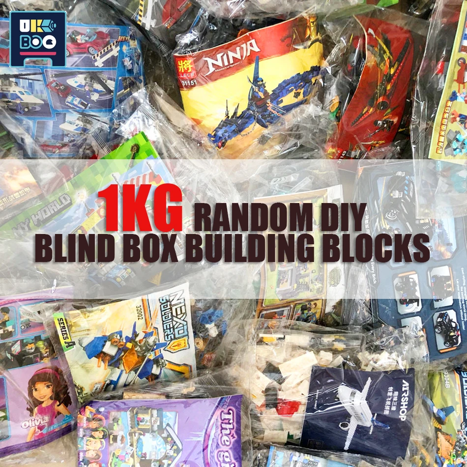

UKBOO 1KG Random DIY Mystery Box Model Building Blocks Sets City Creative Blind Box Bricks Classic Educational Toys Children