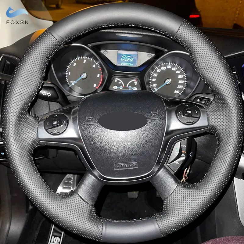 Braid Steering Wheel For Ford Focus 3 2012 C-MAX 2011 KUGA Escape 2013 2014 2015 2016 Steering Wheel Hand-stitched Leather Cover