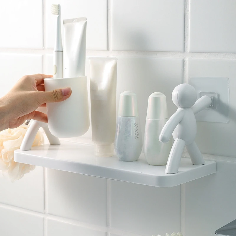 

No Shampoo For Holder Home Cute Shelves Drilling Shelf Doll White Soap Decor Shower Organizer Rack Storage Cosmetics Bathroom