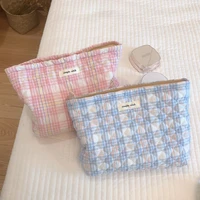 quilted plaid cotton makeup cosmetic bag school penci case necesser cosmet storage pouch travel toilet kit mens toiletry bags