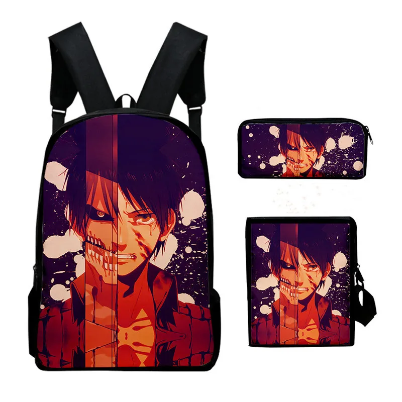 

Кавайный Молодежный комплект из 3 предметов с героями аниме «атака на Титанов», рюкзак с 3D принтом, Студенческая сумка для книг, дорожный рюк...