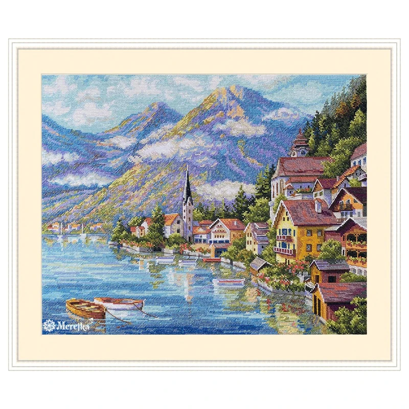 

Amishop высококачественный красивый Счетный Набор для вышивки крестиком альпийская деревня Озерная фотография