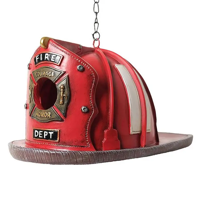 

Outdoor Hangable Birdhouse Vintage-Style Firefighter Outdoor Decor Red Fireman HelmetsFire Hat Birdhouse Handmade Natural Bird