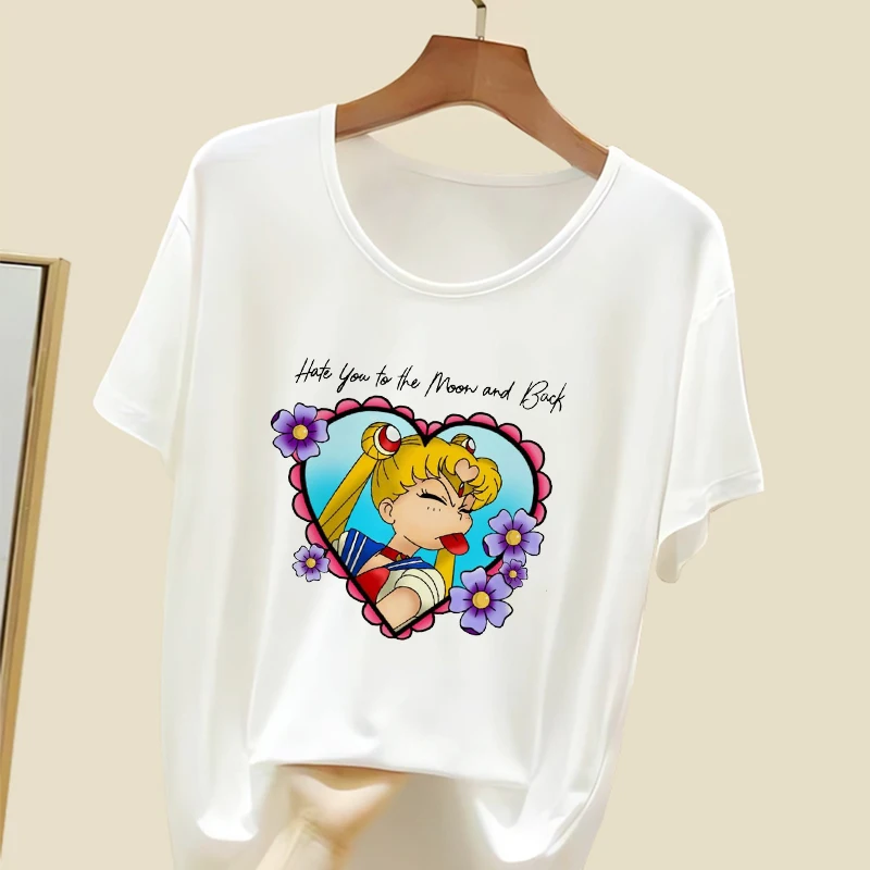 

Kawaii Sailor Moon Woman T-shirts for Girls Japanese Anime T Shirts 90S Baby Tees Casual Vintage Harajuku Y2K Tops A10005-2