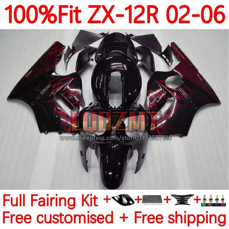 

Рамка + резервуар для KAWASAKI NINJA ZX 12R 1200CC ZX12R 2002 2003 2004 2005 ZX-12R 02 03 04 05 06 OEM обтекатель Красного пламени 76No.4