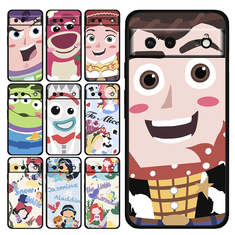 

Cute Anime Toy Story Disney Shockproof Case for Google Pixel 7 6 Pro 6a 5 5a 4 4a XL 5G Silicone Soft TPU Black Phone Cover Capa
