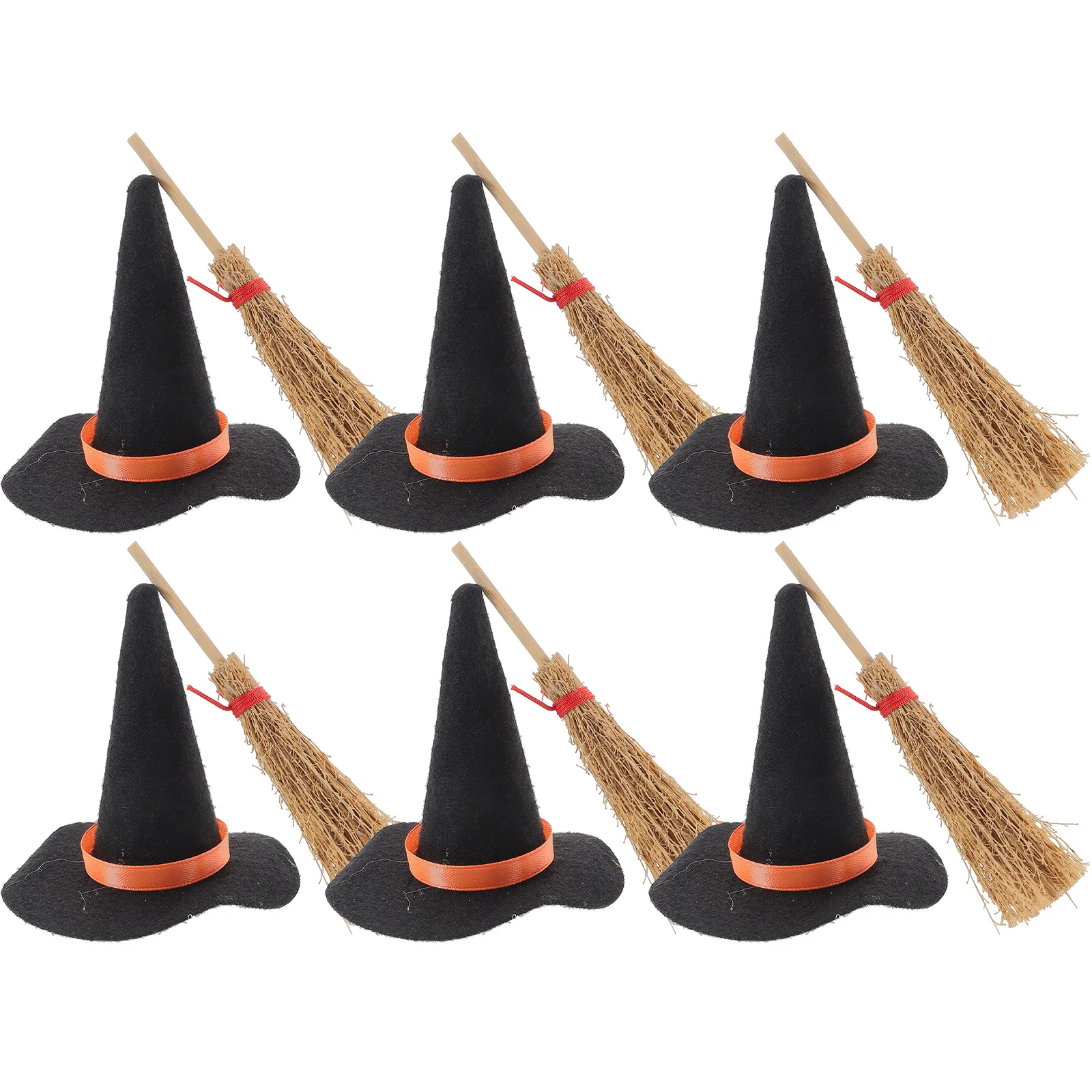

12pcs Mini Broom Witch Hats Ornaments Halloween Landscape House Broom Witch Hats