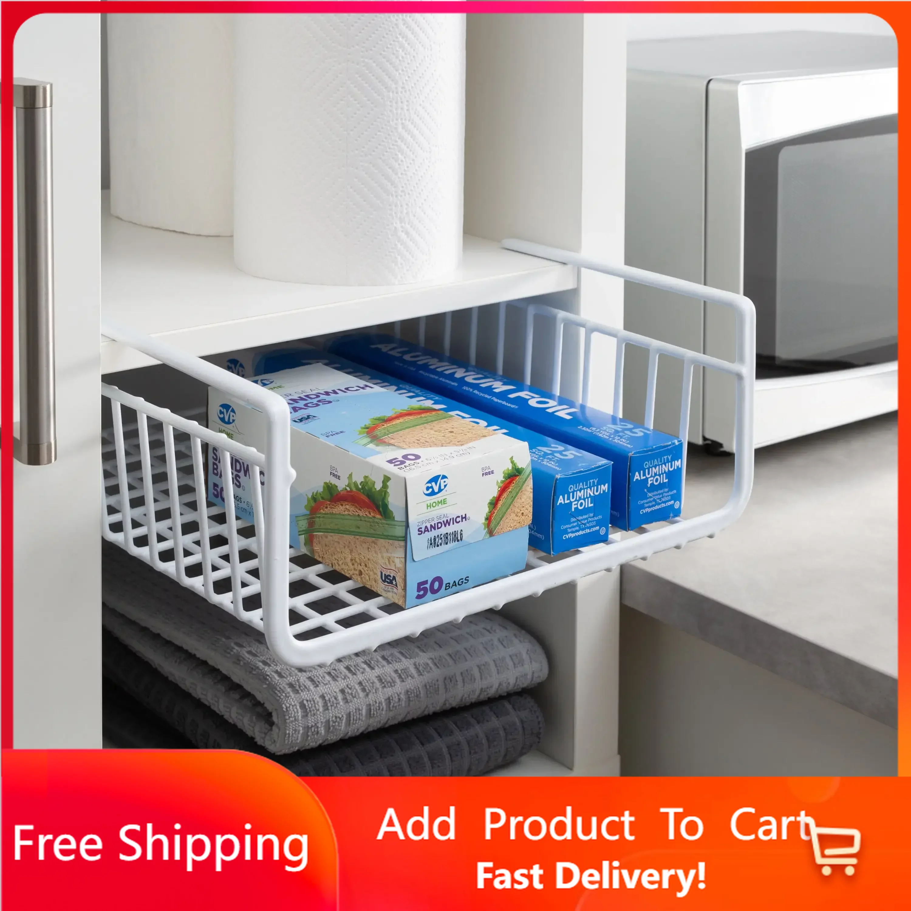 

Foil and Plastic Wrap Shelf Cabinet Organizer,13.5" X 12.5", White, Storage Organizer , Kitchen Organizer , Kitchen Items Rapid