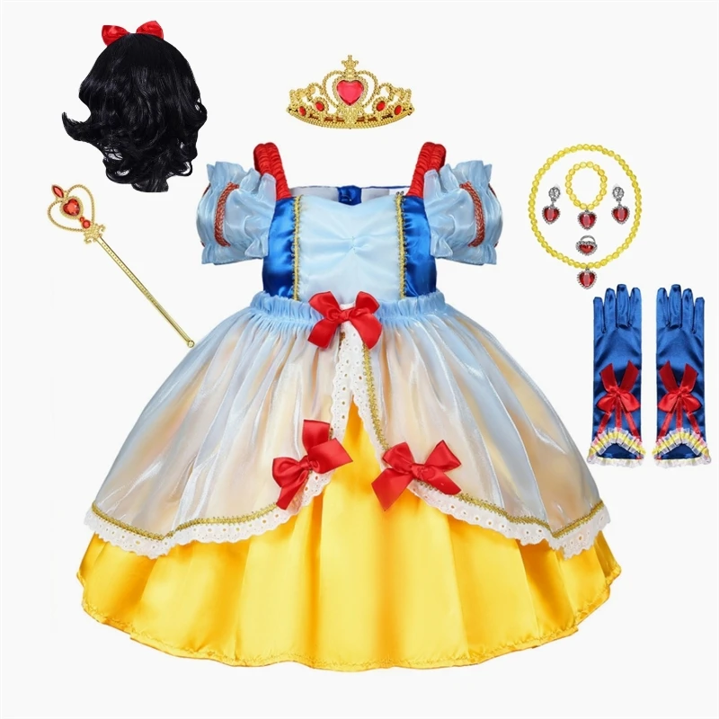 Snow White Princess Dresses For Girls Birthday Carnival Party Cosplay Costume Lace Mesh Short Sleeves Summer Kids Lolita Clothes