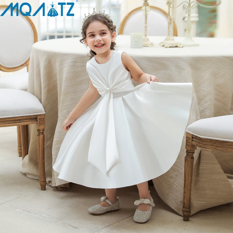 

MQATZ 1 Year Kids Tutu Bow Newborn Christening Princess Vestido Toddler Birthday Children Baptism Baby Girl Clothes Summer Dress