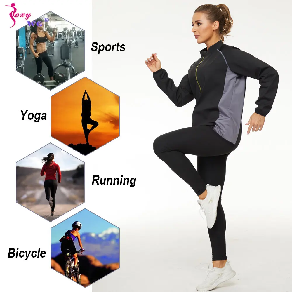 SEXYWG Sauna Jacket for Women Sweat Slimming Top Weight Loss Long Sleeve Fitness Suit Ladies Zipper Body Shaper Workout Sport