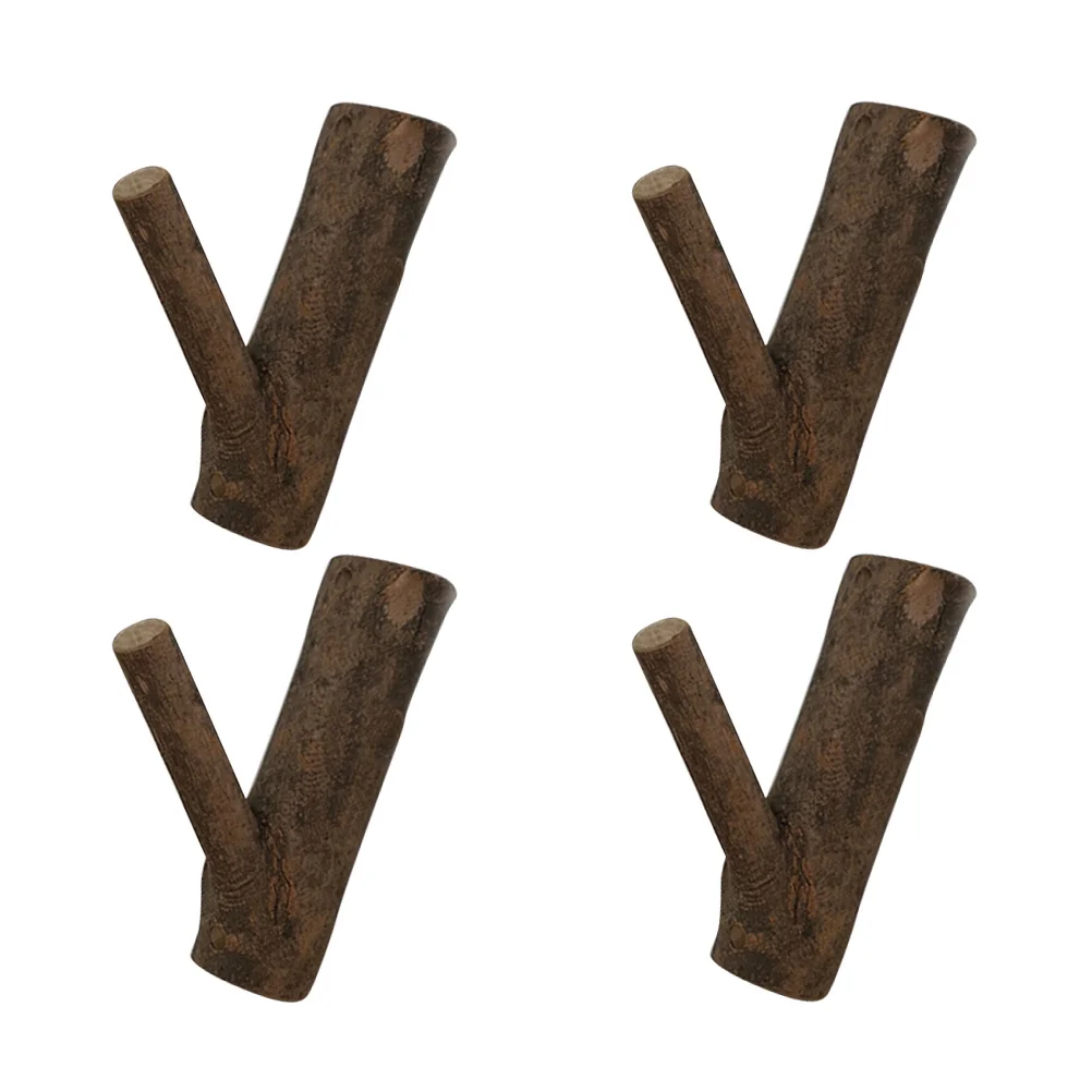 

4 Pcs Bedroom Wall Decor Decorative Hooks Wooden Clothes Decoration Log Tree Branch