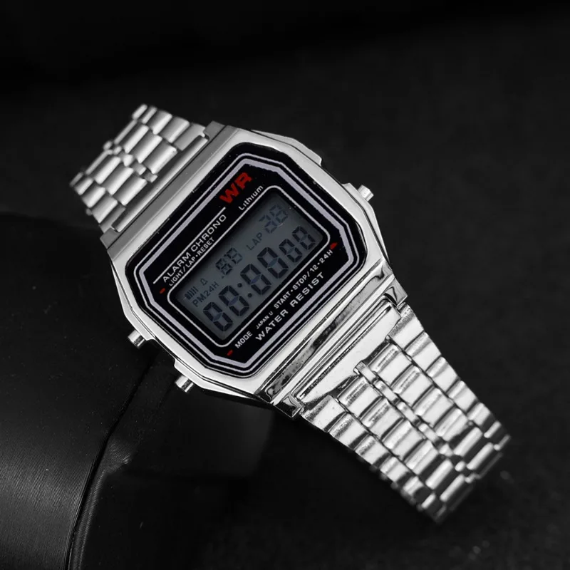 Фото Роскошные часы со стальным ремешком F91W, женские часы, мужские деловые часы, многофункциональные, компактные спортивные наручные часы, электронные часы №5