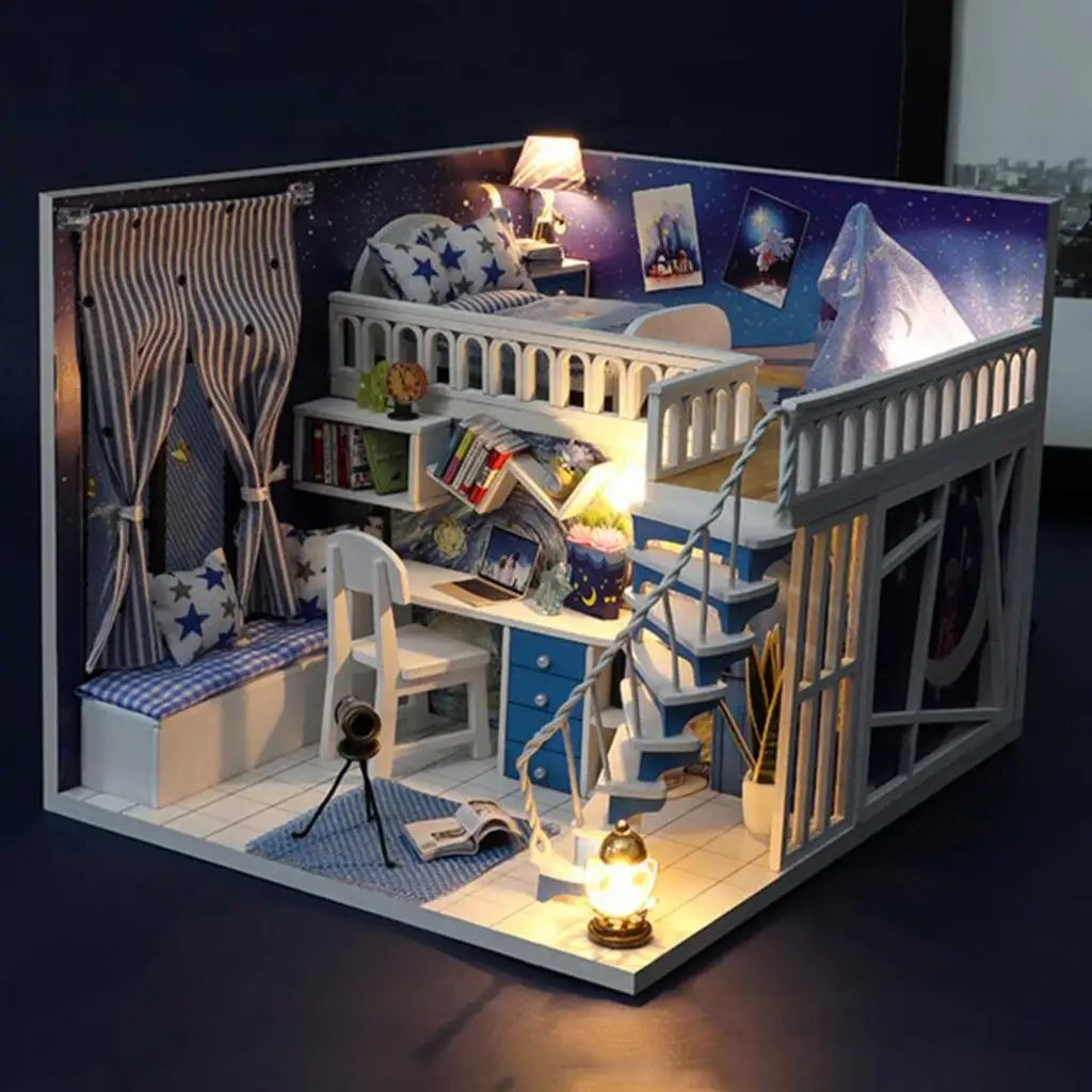 

Miniature Dollhouse Kit DIY Dollhouse Wooden Miniature Furniture Kit Mini Starry