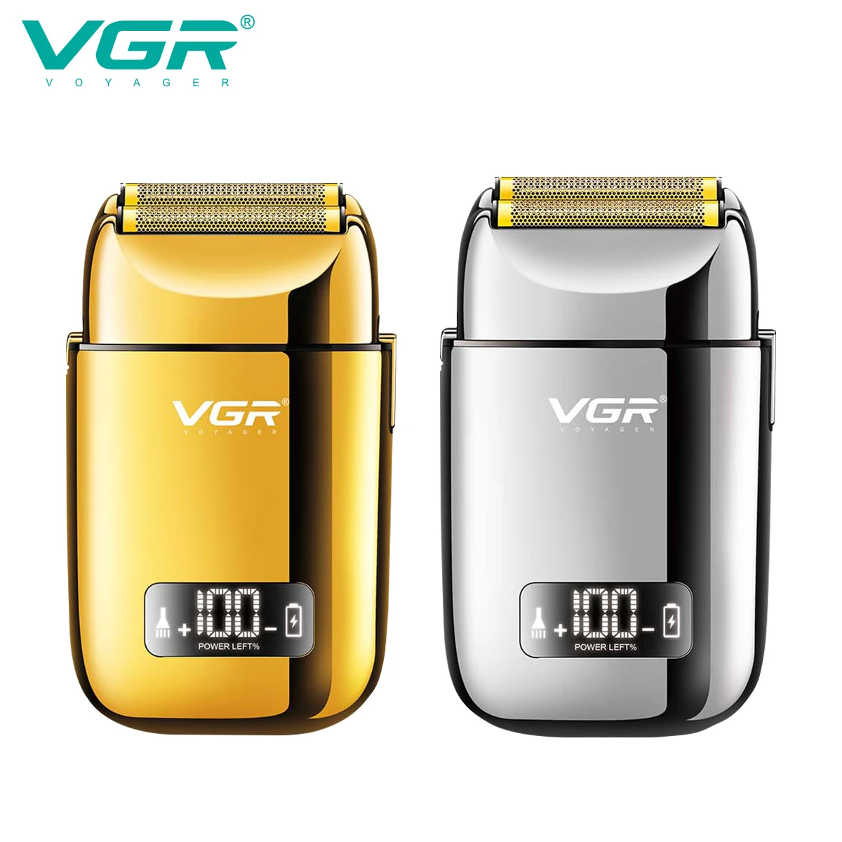

VGR Professional Foil Shaver Reciprocating Shaver Double Independent Titanium LED Display USB Charge Bald Shaver 5 Speeds V-338