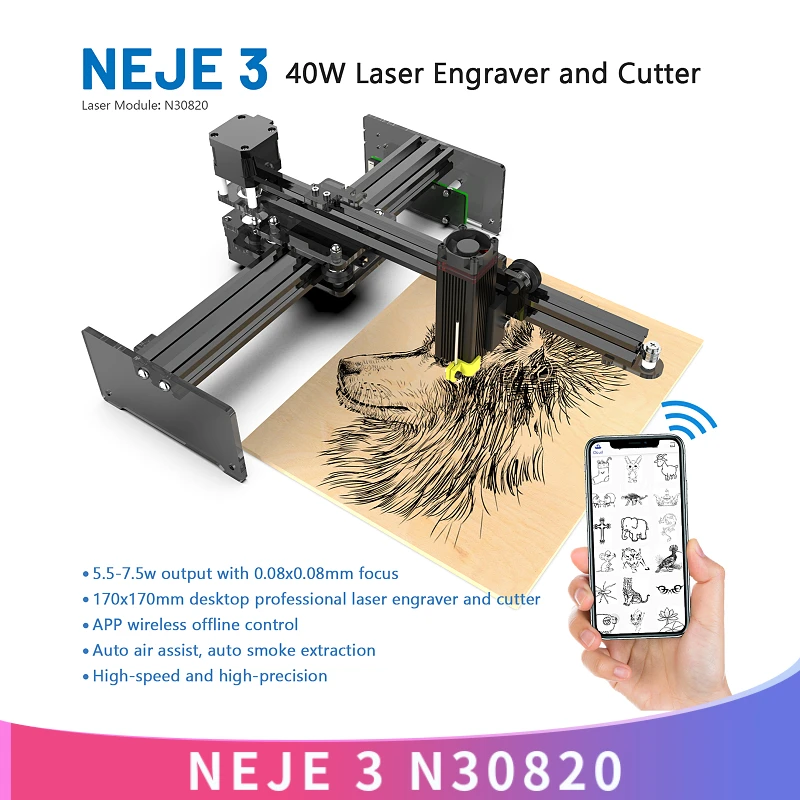 Buy NEJE3 40 واط النقش بالليزر آلة قطع سطح المكتب قطاع الليزر بالحفار طابعة نك راوتر APP التحكم نسخة مطورة
