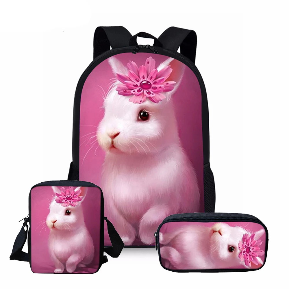 Набор из школьного рюкзака и сумки с 3D-принтом кролика для мальчиков и девочек
