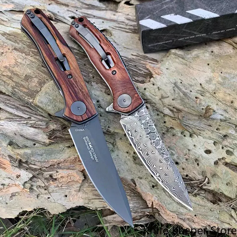 

Toptop Kershaw 4020 ball bearing knife wood Handle 8Cr13Mov/ Damscus self-defense folding pocket knife multi-function edc tools