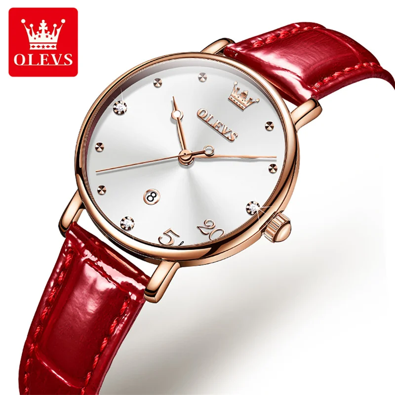 Luxury Brand OLEVS Rose Gold Watches For Women Quartz Wrist Watch Fashion Ladies Waterproof Watch Leather Reloj Mujer