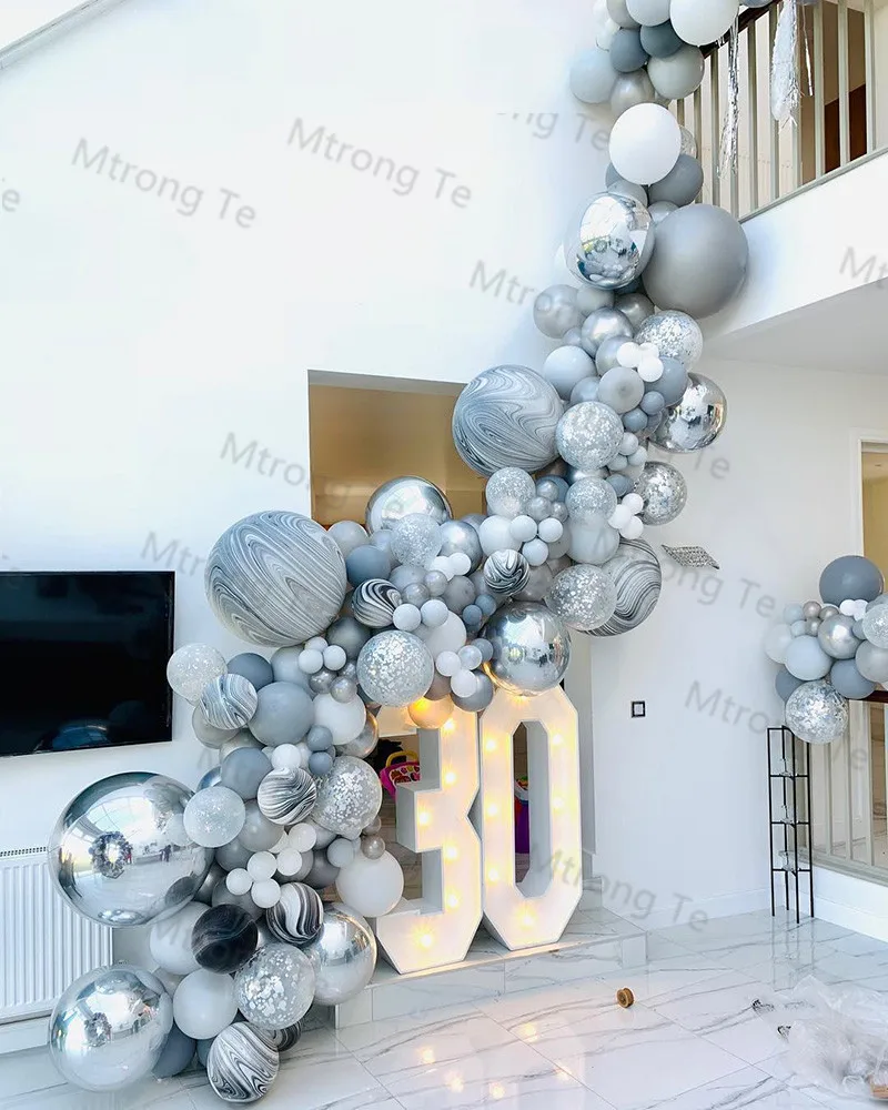 

133pcs Pastel Gray White Balloon Garland Kit Metallic Silver Aluminium Foil Ballon Wedding Birthday Party Baby Shower Decoration