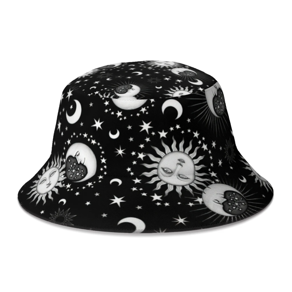 

Summer Sun and Moon Bucket Hats for Unisex Fashion Magic Psychedelic Fisherman Hats Journey Gorros Panama