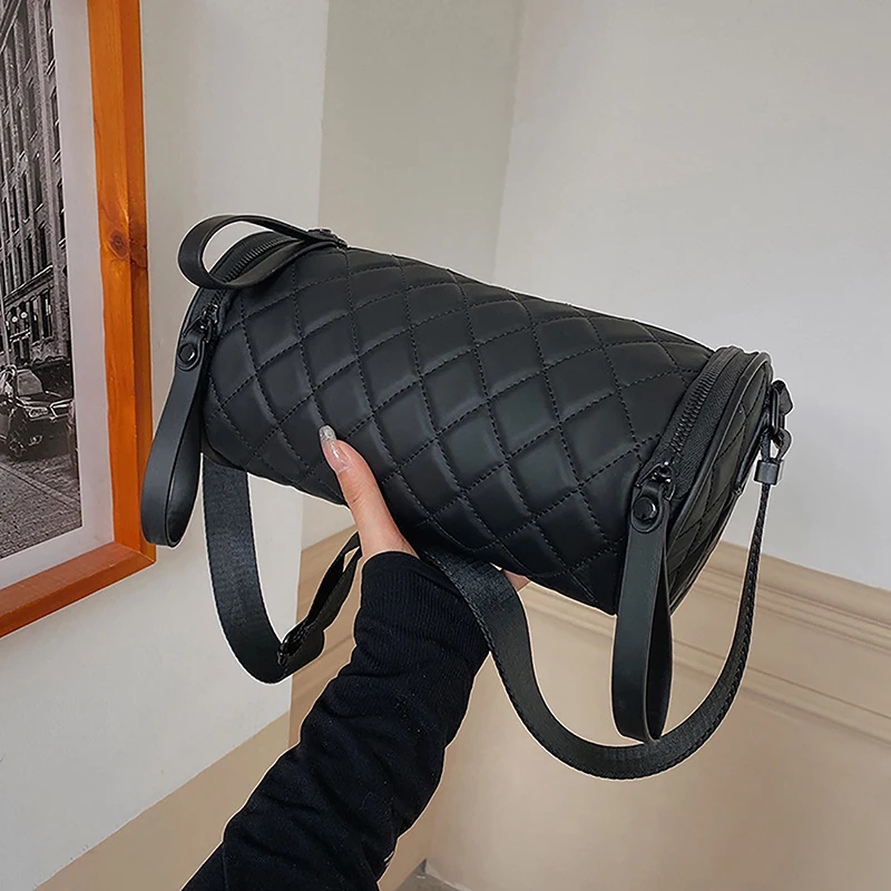 Korean High-grade Women Men's Bag Lingge Cylinder Bag Versatile One Shoulder Chest Bag
