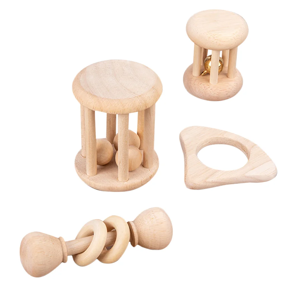 

4 Pcs The Bell Wood Baby Toys Hand Rattles Funny Toddler Wooden Bells Interactive Infant Soothing Newborn