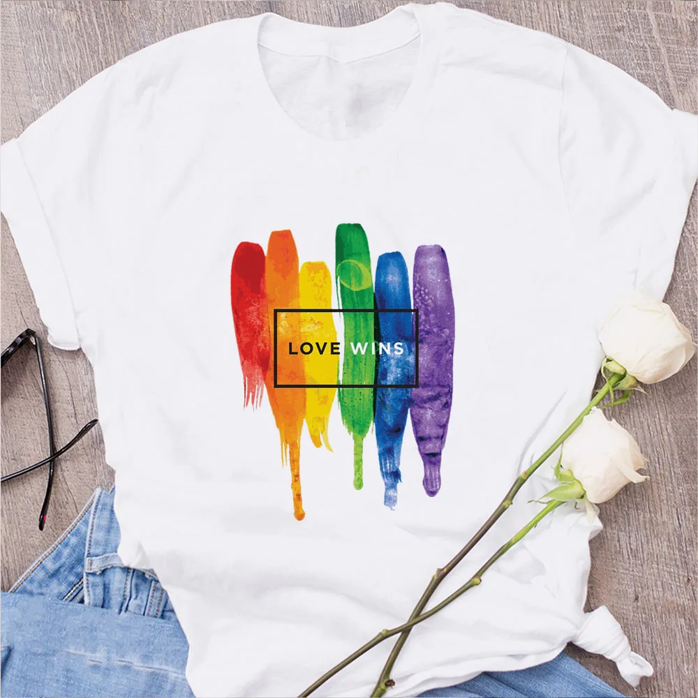 Уличная одежда Harajuku Gay Pride Графические футболки с короткими рукавами Rainbow Lifeline Love