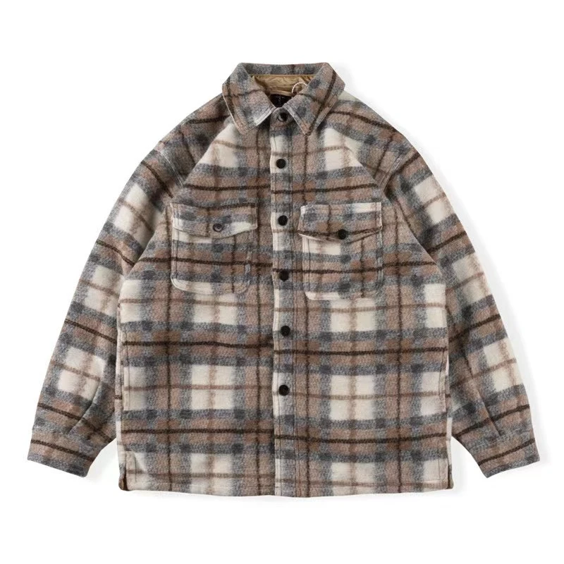

Brown Travis Scott Cactus Jack Fashion Shirt Men High Quality Pure Plaid Woolen Shirt Jacket Couple Clothes Mens Clothing