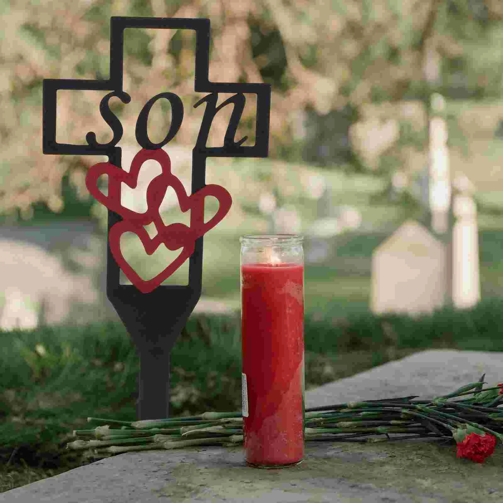 

Decorative Outdoor Cross Garden Metal Stake Sign Memorial For Son Deceased Grave Decoration Cemetery Iron Pile