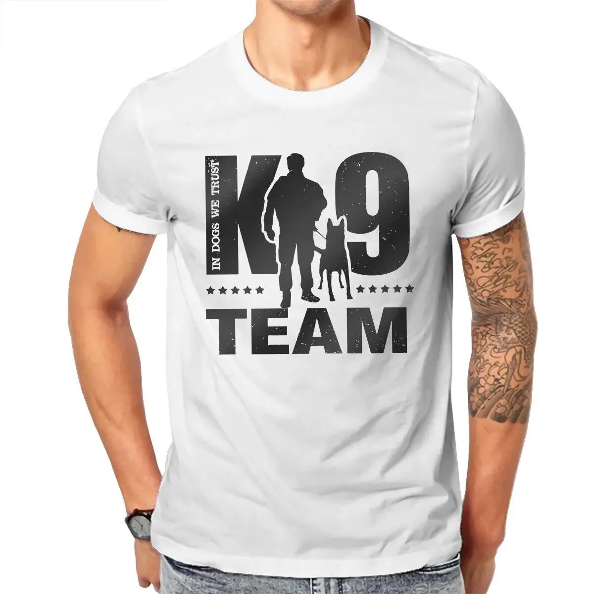 K-9 Team K9 Unit Malinois  Men's T Shirts  Casual Tees Short Sleeve Crew Neck T-Shirt Pure Cotton Printed Clothing