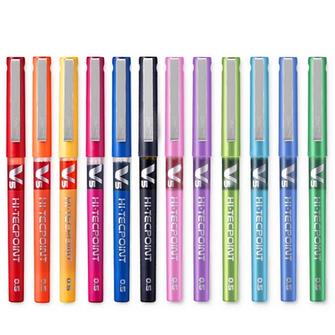 12 шт. PILOT V5 Hi Tecpoint Stick, шариковые ручки с жидкими чернилами, сверхтонкие (0,5 мм), большая емкость, цветовая гамма
