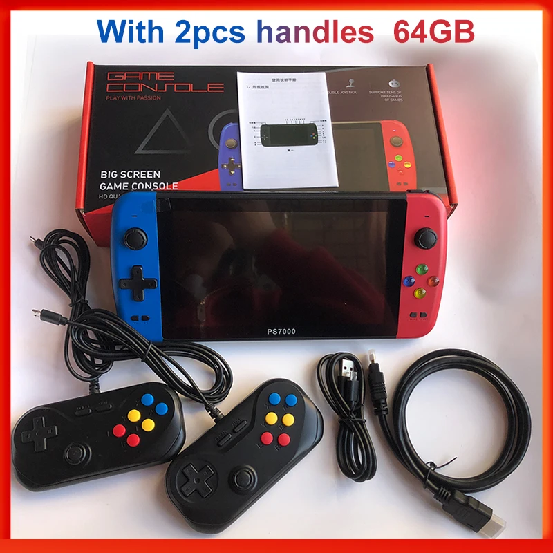 PS7000/Q900 7-дюймовая портативная игровая консоль с 2 геймпадами 64/128 ГБ 5000 бесплатных игр 100 ps1 Игры для MAME/CPS/SegaMD