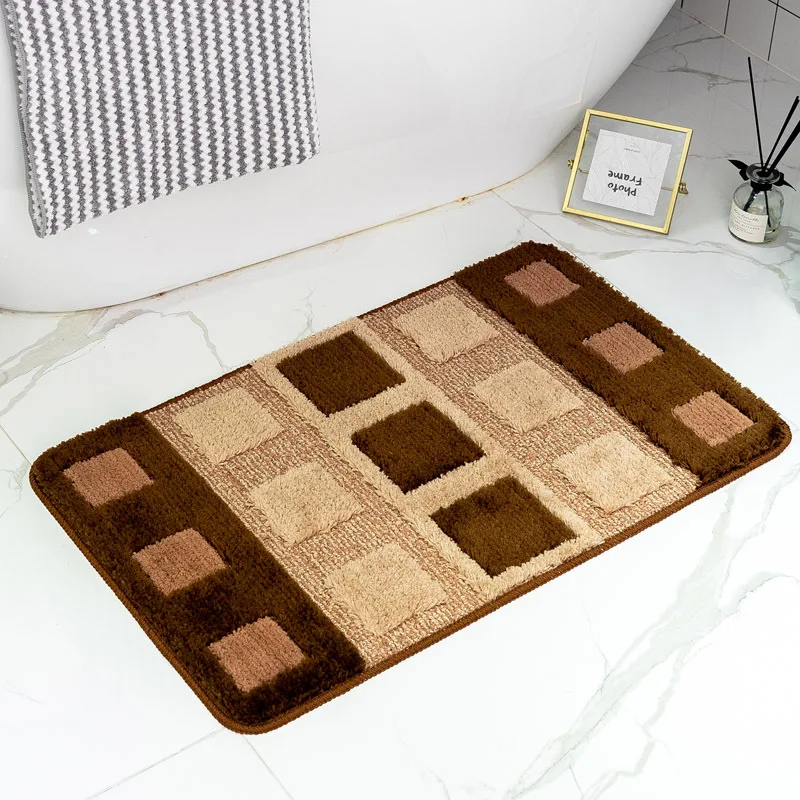 

Bathroom Doormats Modern Simple Style Carpet High And Low Wool Double Layer Flocking Rug Machine Washable Absorbent Non-slip Mat