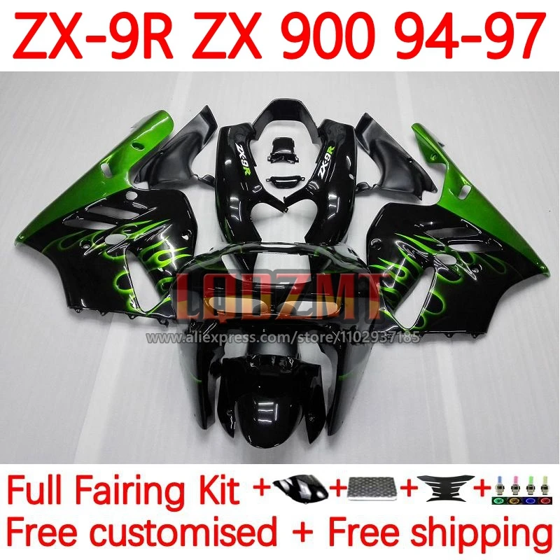 

Green flames Fairing For KAWASAKI NINJA ZX-9R ZX 9R 900 CC 9 R 900CC ZX9R 1994 1995 1996 1997 ZX900 C 94 95 96 97 Frame 23No.3